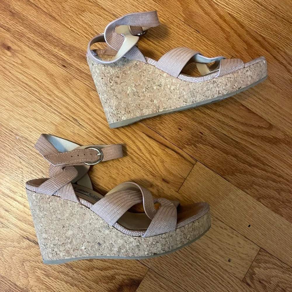 Jimmy Choo Women's Tan Wedge Sandals - Picture 1 of 6